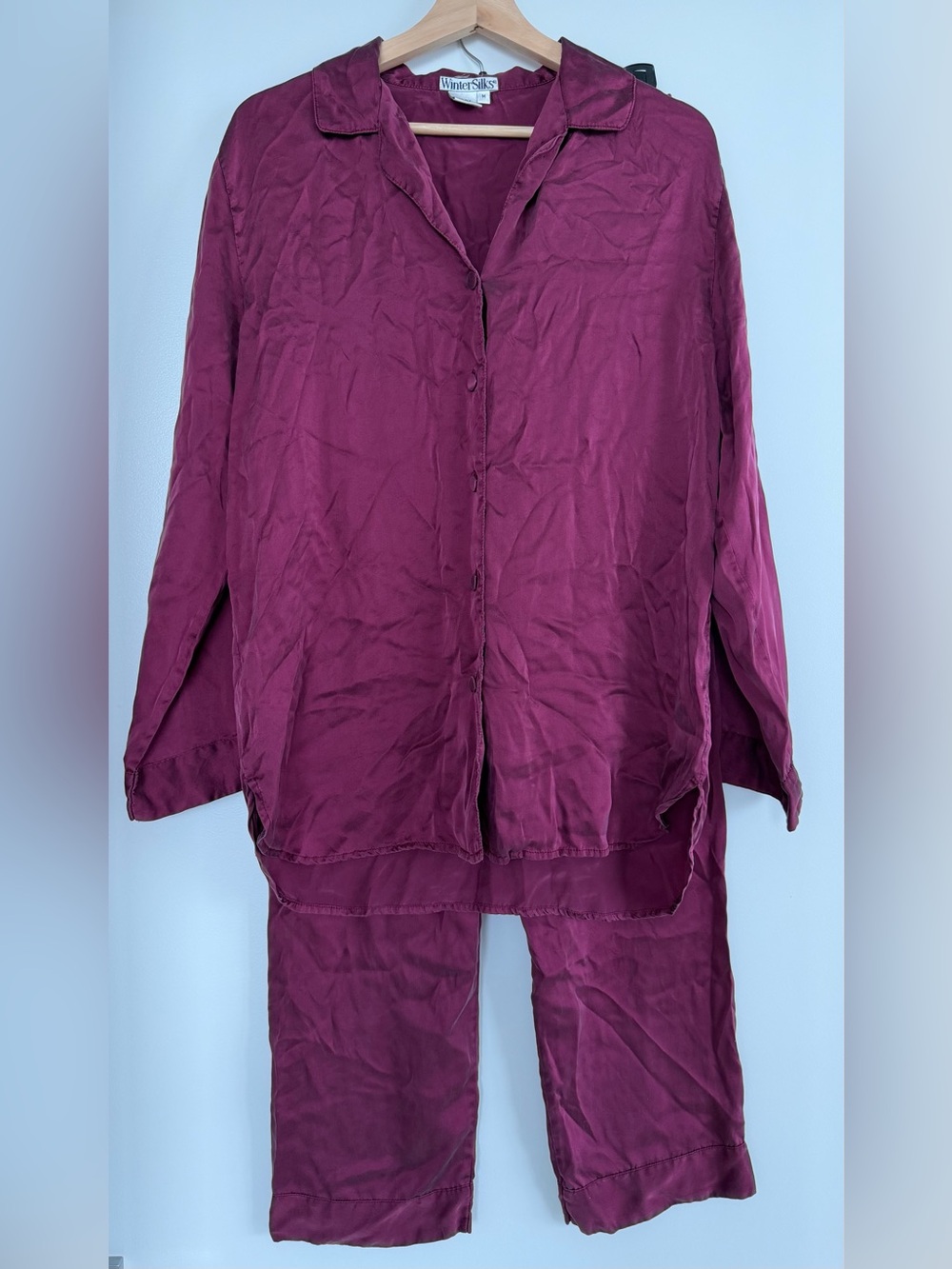 VINTAGE WinterSilks Burgundy Wine Red 100% Silk Pajama Set